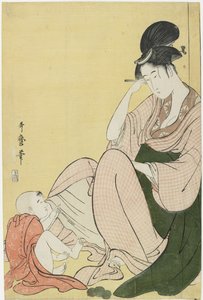 Kvinne og et barn som peker, 1794-1795 av Kitagawa Utamaro